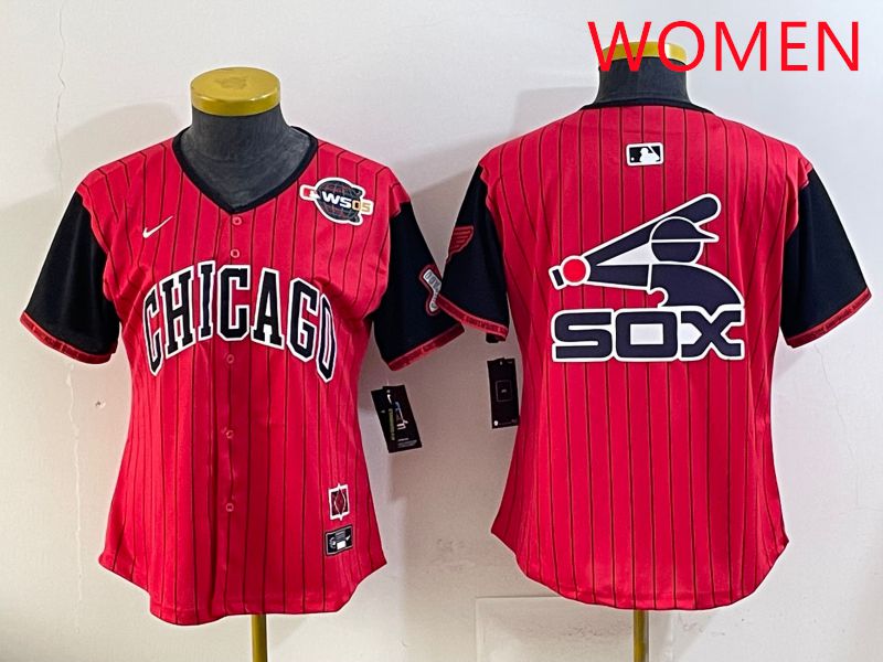 Women Chicago White Sox Blank Red Stripe Joint Name Nike 2025 MLB Jersey style 10->women mlb jersey->Women Jersey